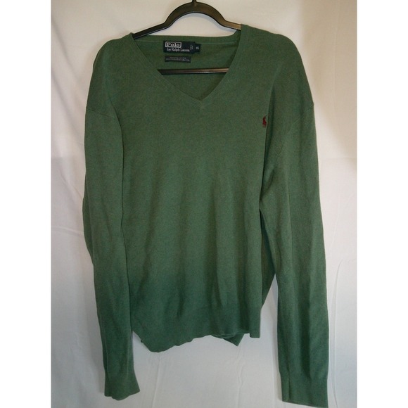 Polo by Ralph Lauren Mens Pima Cotton Green V-Neck Long Sleeve Sweater XXL - Picture 1 of 3